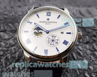 Clone Vacheron Constantin Overseas Men's Watch White Dial Black Leather Strap